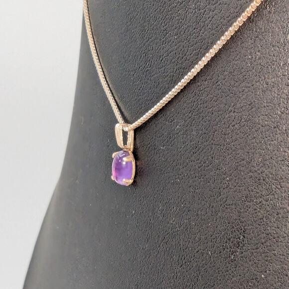 Vintage Sterling Silver Amethyst Cabochon Pendant Box Chain 16" Necklace - Picture 2 of 8